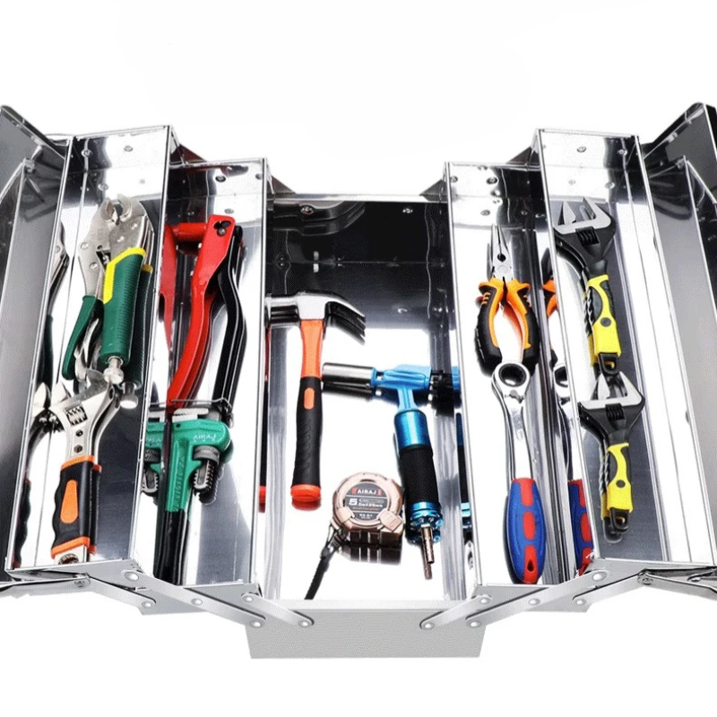 Three-Layer Folding Thickening Toolbox Stainless Steel Multi-Function Toolbox Industrial Portable Hardware Storage Household 2