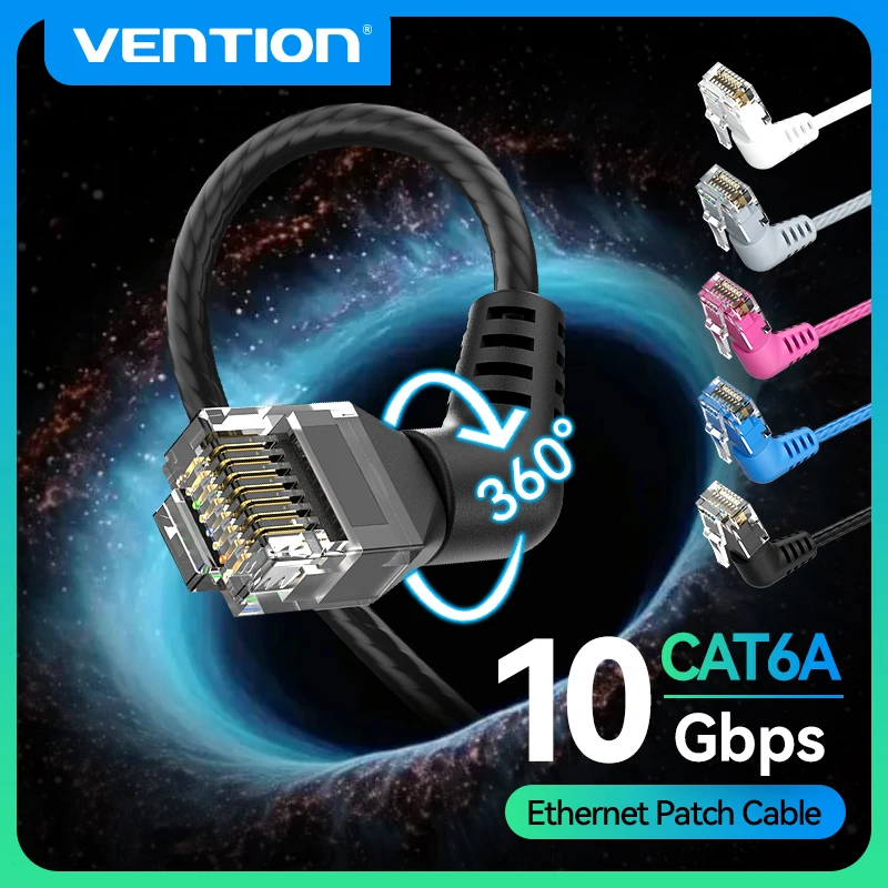 Vention Slim CAT6A High-Speed Ethernet Cable with 90/360 Degree Rotation