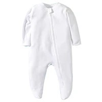Newborn Footed Pajamas Zipper Girl and Boy Romper Long Sleeve Jumpsuit Cotton Solid White Fashion 0-12 Months Baby Clothes 1