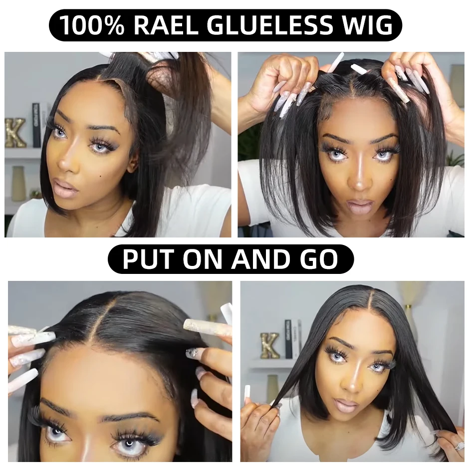 Wear And Go Bob Wigs For Women Human Hair 180% Straight Glueless Wig Ready To Go Human Hair Wigs Pre Cut Lace Air Wig Sale 6