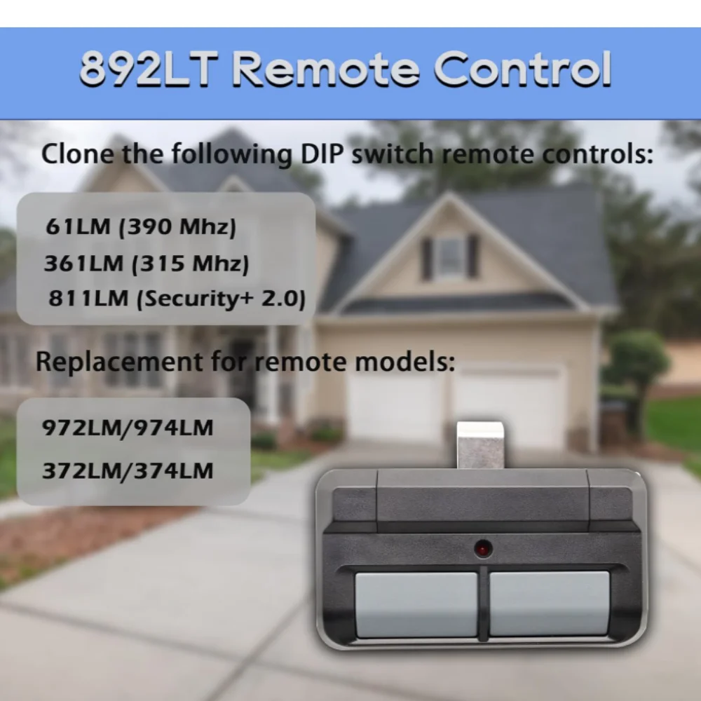 Replacement for LIFTMASTER 892LT 811LM Two-Button Security+ 2.0 Learning Garage Door Opener Remote Control easily program 6