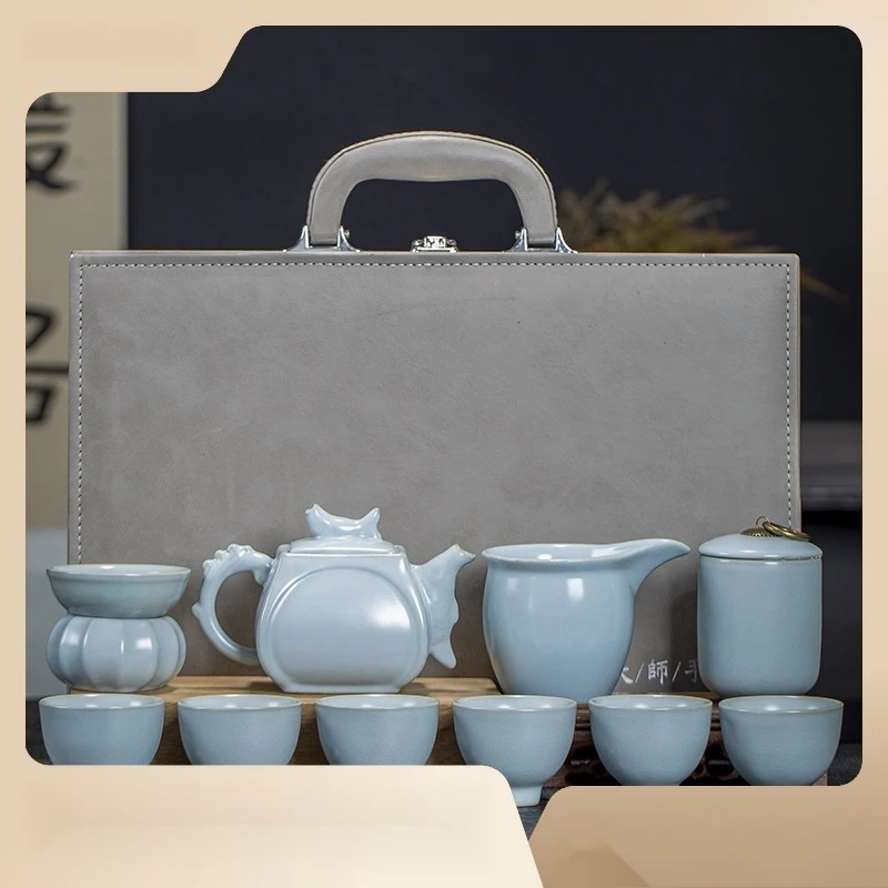 

Ru Ware Gey Kiln Teaware Suit Household Complete Set Gift Box Modern Ceramic Cup Teapot Tea Making Gift