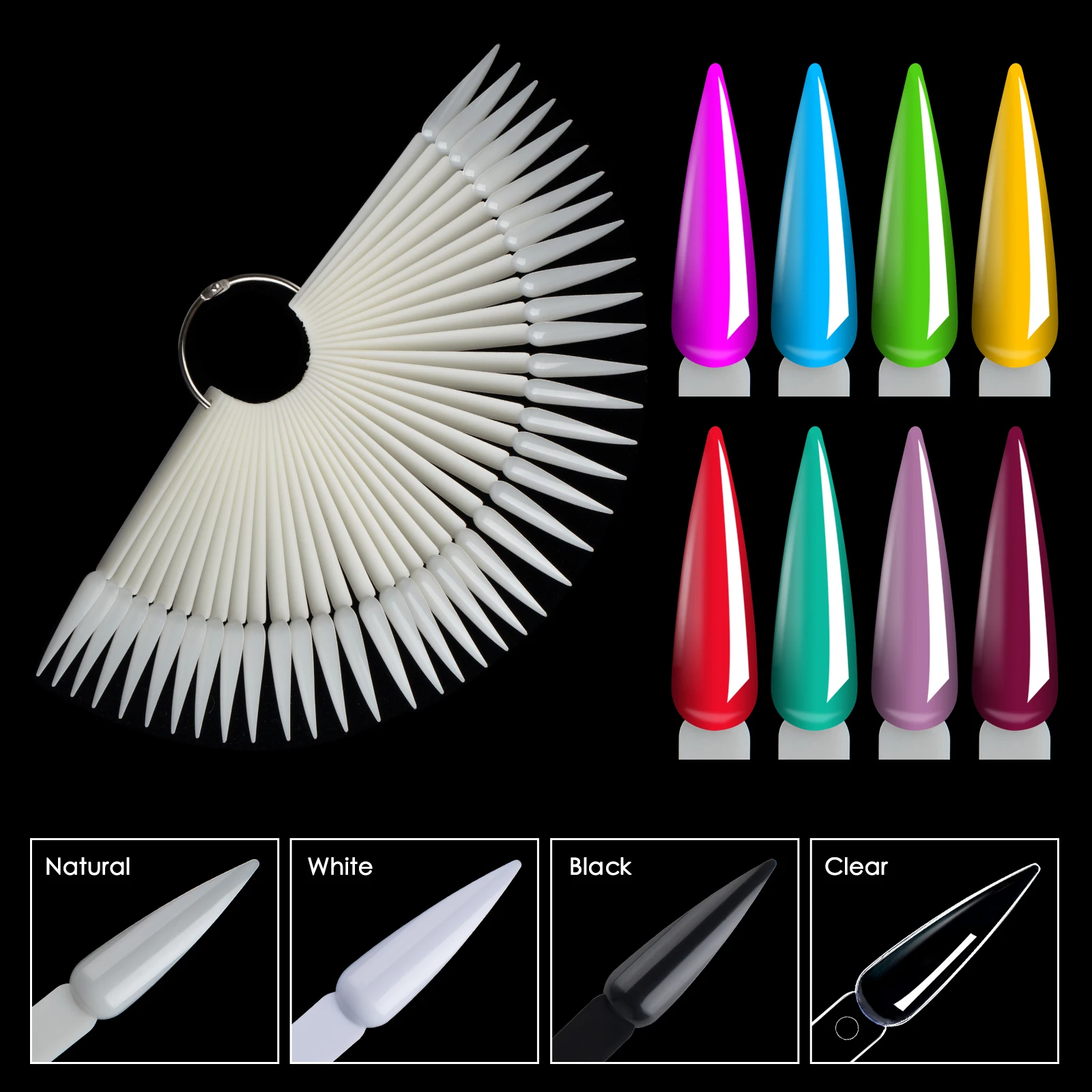 

40/50Pcs French False Nail Tips Clear Fan Nail Art Practice Display Polish Uv Gel Color Palette Card Display Manicure Tools
