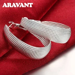 925 Silver Flat U Web Hoop Earring For Women Fashion Wedding Jewelry Gift