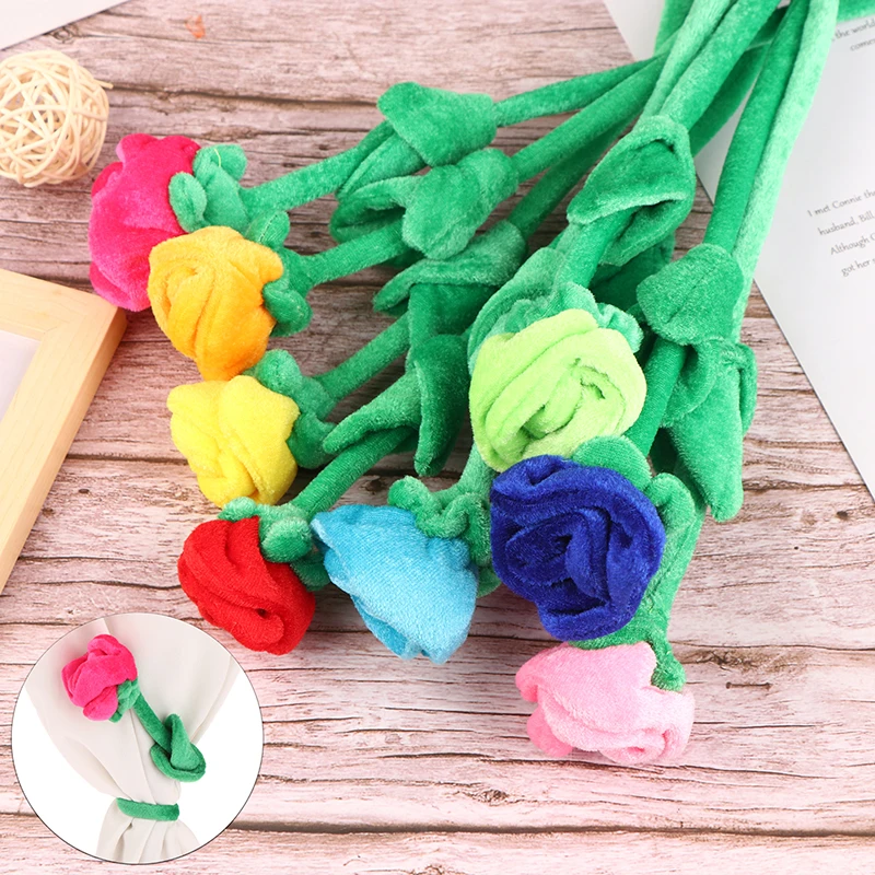 

1Pc Cartoon Rose Flower Stuffed Soft Plush Toy Creative Curtain Buckle Home Decoration Christmas Valentine's Day Gift For Girls