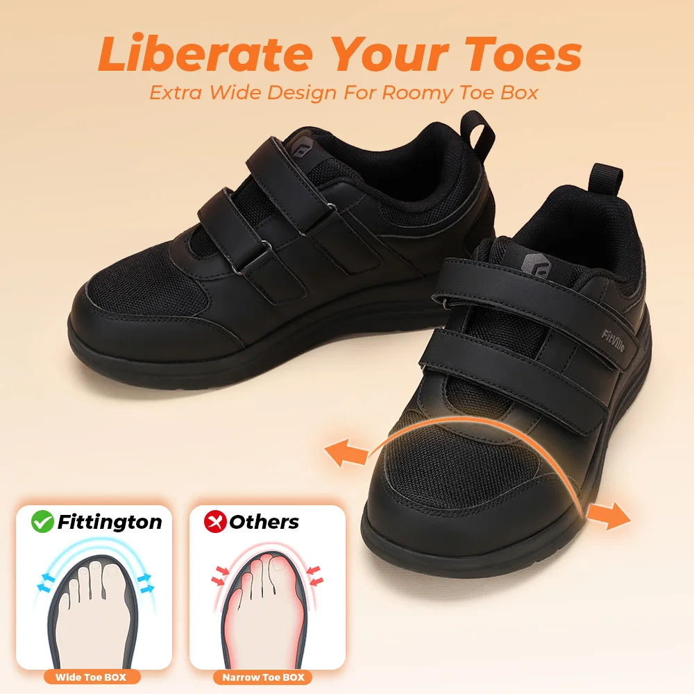 FitVille Diabetic Shoes Women Wide Width Lightweight Adjustable Strap Breathable Comfortable Mesh Walking Shoe casual shoes sport shoes