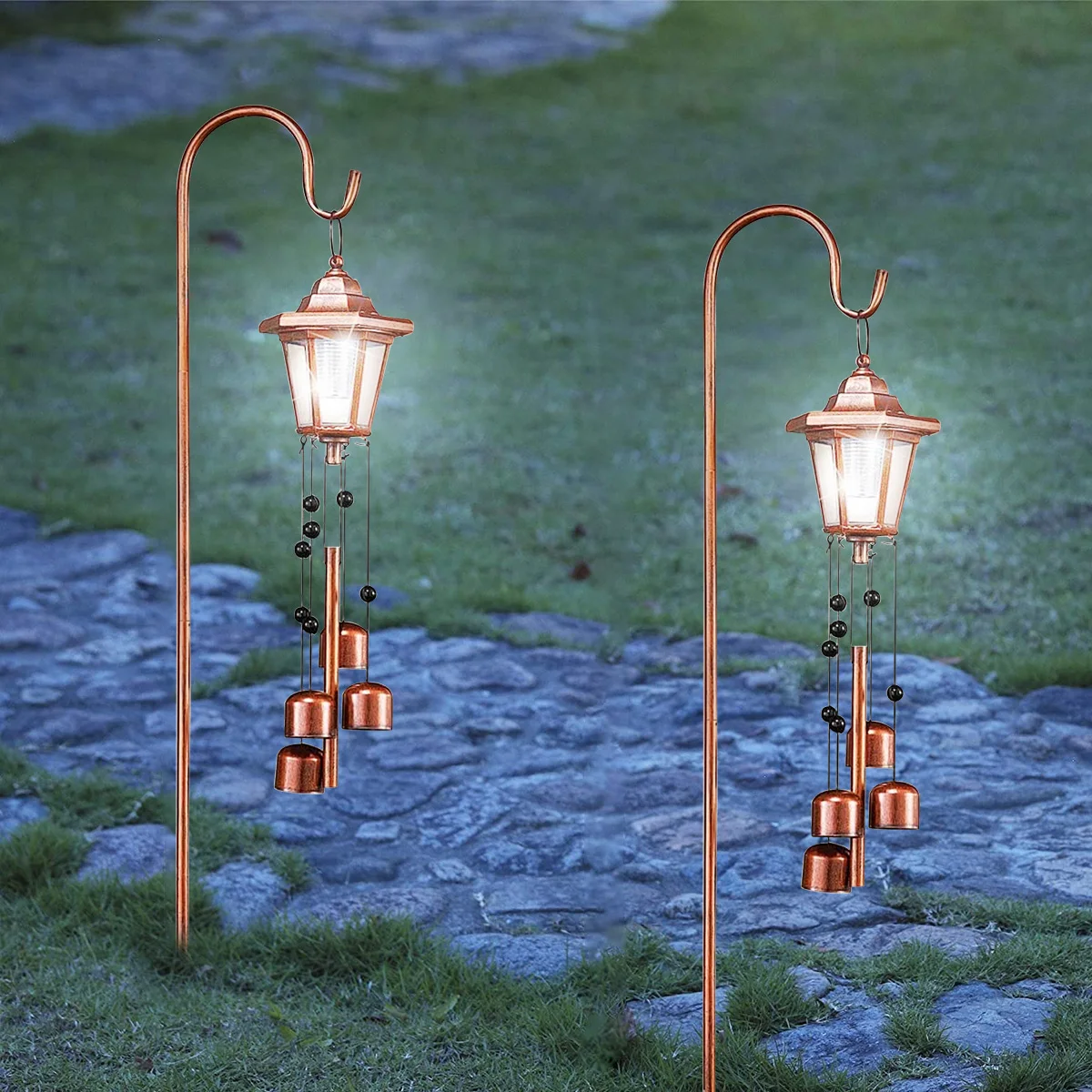 Solar Lantern Outdoor Waterproof,LED Vintage Flickering Flame Solar  Lights,Camping Lamps,Solar Powered Hanging Rustic Heavy Duty Lantern  Landscape