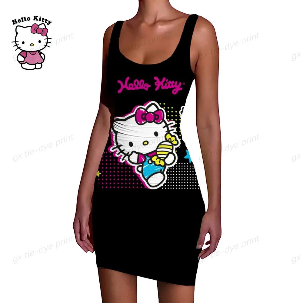 

Hello Kitty Print Clothes For Women Dress Sexy Cut Out Party Club Dresses Woman Backless Bodycon Tight Fitted Mini Dress 2023