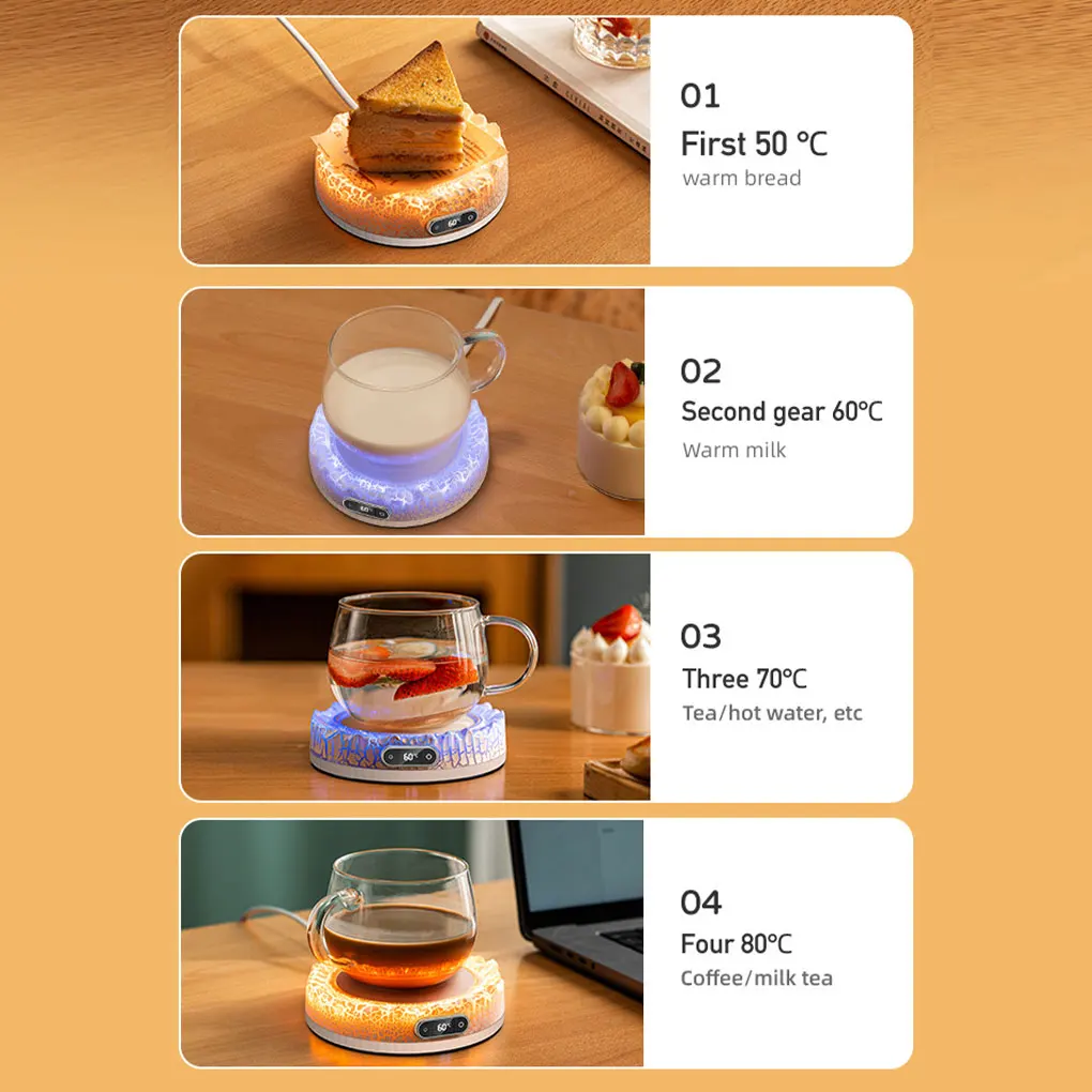 Lava Heating Constant Temperature Coaster Portable Coffee Mug Warmer Colorful Atmosphere Light Touch Control Adjustable Warmer