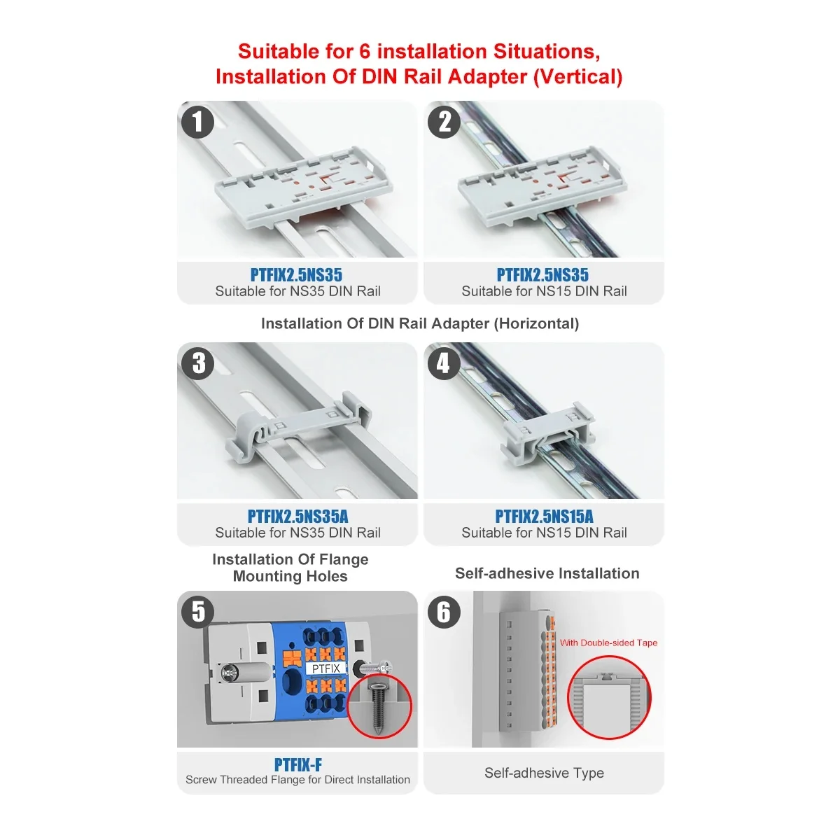 Distribution Block PTFIX 2.5mm&sup2; 2/4/6/7/12/13/18/19 Connection Push-in Electric Power Terminal Block Connector Mount on Din Rail