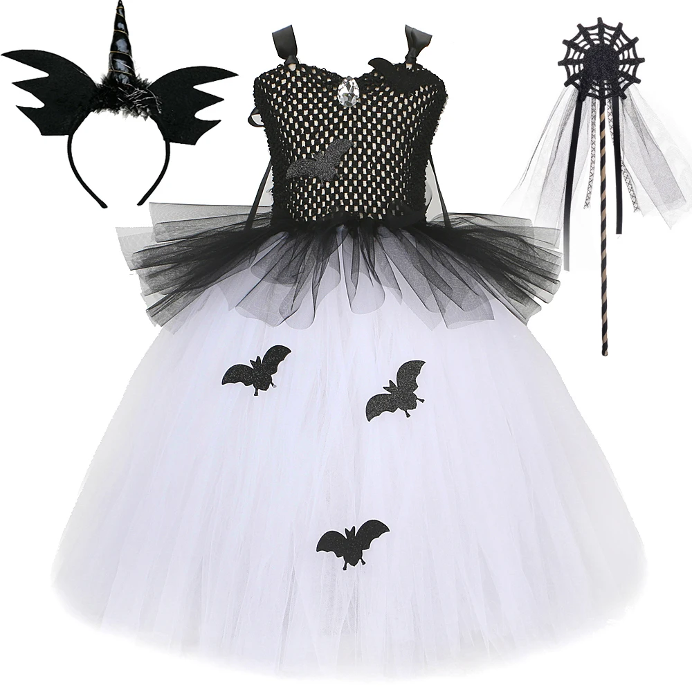 

Girls Witch Tutu Dress Girls Clothes Purple Black Halloween Costume Spider Bats For Kids Fancy Carnival Party Bat Witch Dress