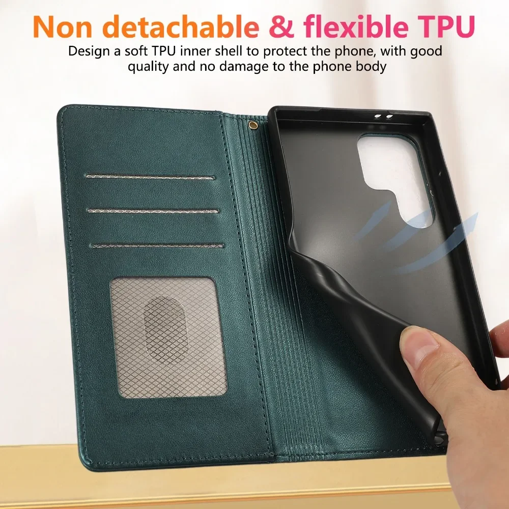 Θήκη πορτοφολιού με θήκη κάρτας για Samsung Galaxy S24 S23 FE S22 S21 Plus Note 20 Ultra με λουράκι καρπού και δερμάτινη προστατευτική θήκη_voghion.com