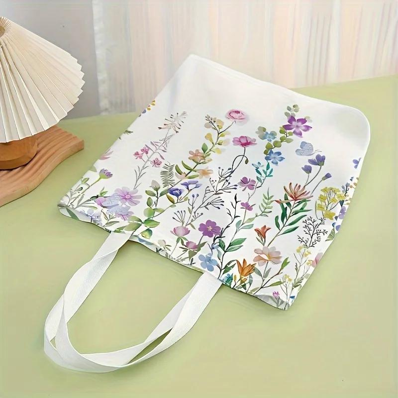 Flower printed tote bag, reusable fashionable backpack, multifunctional handbag, printed canvas shopping bag