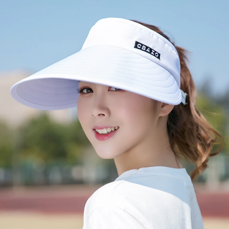 Women Beach Volleyball Cap Wide Brim Oversized Sun Hat Summer Tennis Sports Caps Sunscreen Visors Empty Tops Golf Caps New