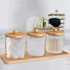 3/4Pcs Bathroom Organizer Set Qtip Holder Dispenser with Bamboo Lids Clear Acrylic Storage Box for Cotton Ball/Swabs Storage NEW 1