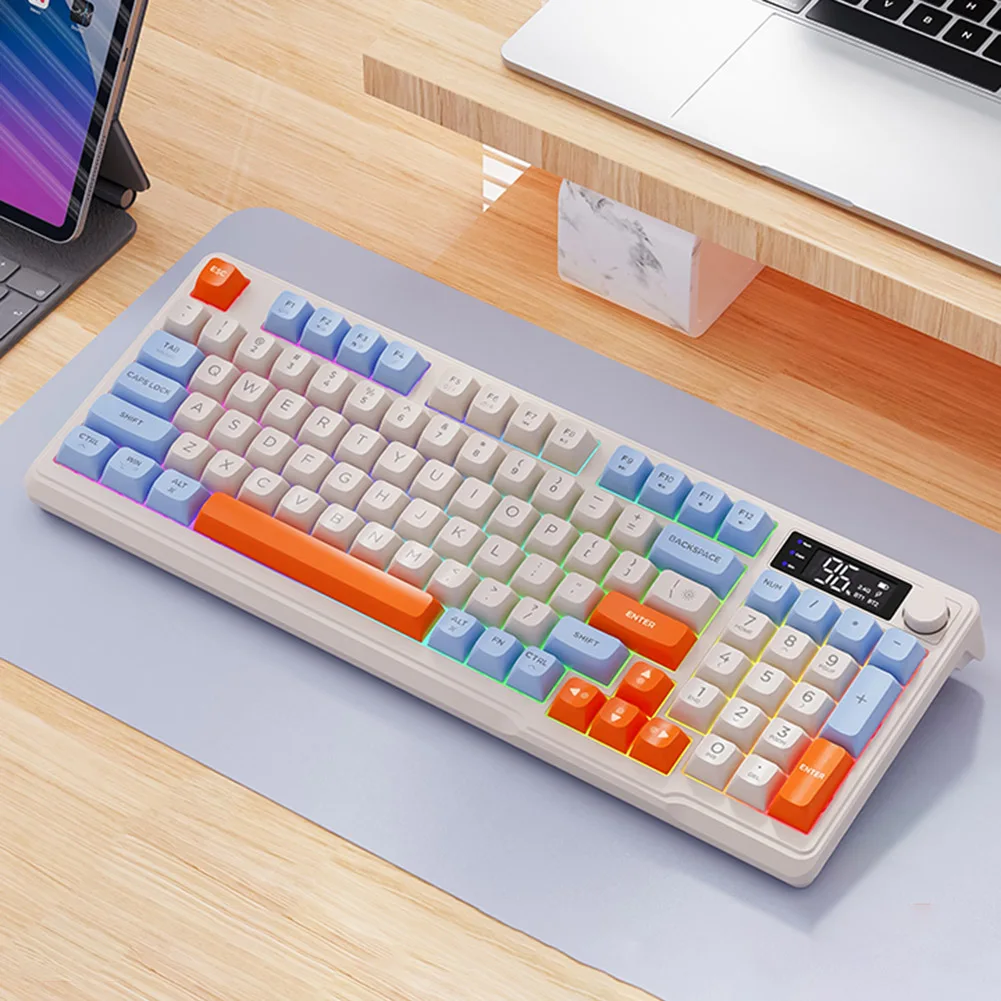 듀얼 모드 게임용 키보드, 멀티미디어 노브, RGB 백라이트 키보드, 게임 및 작업용 컴퓨터 키보드, Bluetooth-Compatible5.0 G, 2.4G