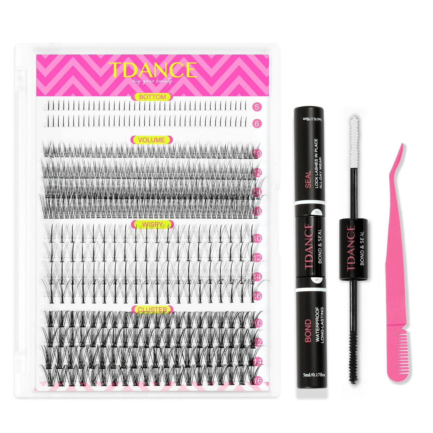 DIY Lash Extension Kit with Bond, Seal, and Remover – 280PCS Mix Clusters