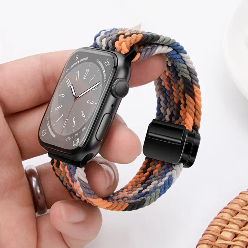 

Ремешок Плетеный с магнитной пряжкой для Apple watch band, нейлоновый браслет для iWatch series 8 3 se 6 7, 44 мм 45 мм 40 мм 49 мм 41 мм 38 мм
