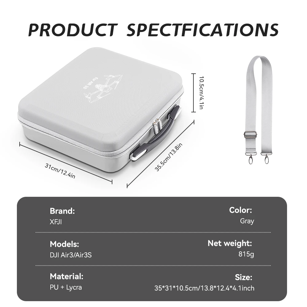 Étui de Transport DJI Air 3/Air 3S - Antichoc, Imperméable, Gris Lunaire