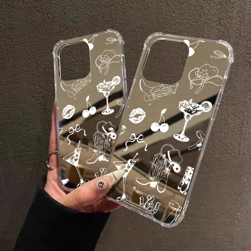 Western Cowboy Hat Cherries Mirror Acrylic Shockproof Phone Case Cover