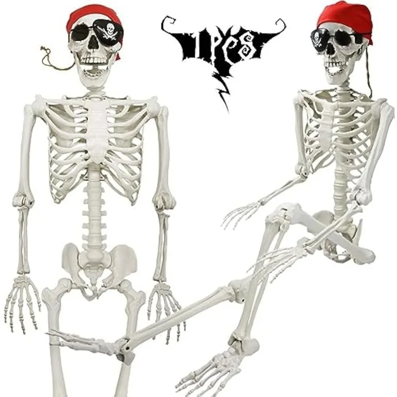 

5.4Ft/165cm Life Size Skeleton Halloween Decor, Posable Poseable Human Pirate Skeletons, Full Size Skeleton with Posable Joints