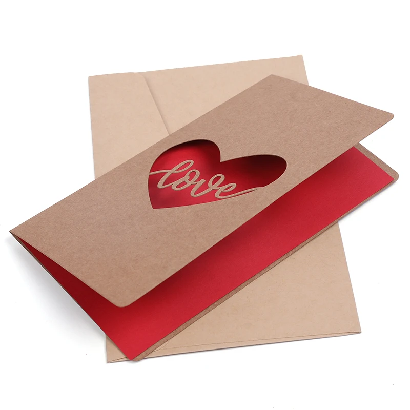 Rose Love Heart Hollowing Paper Card With Envelope Postcard Wedding Invitation Valentines Day Birthday Greeting Cards Gift Favor greeting cards wedding invitations