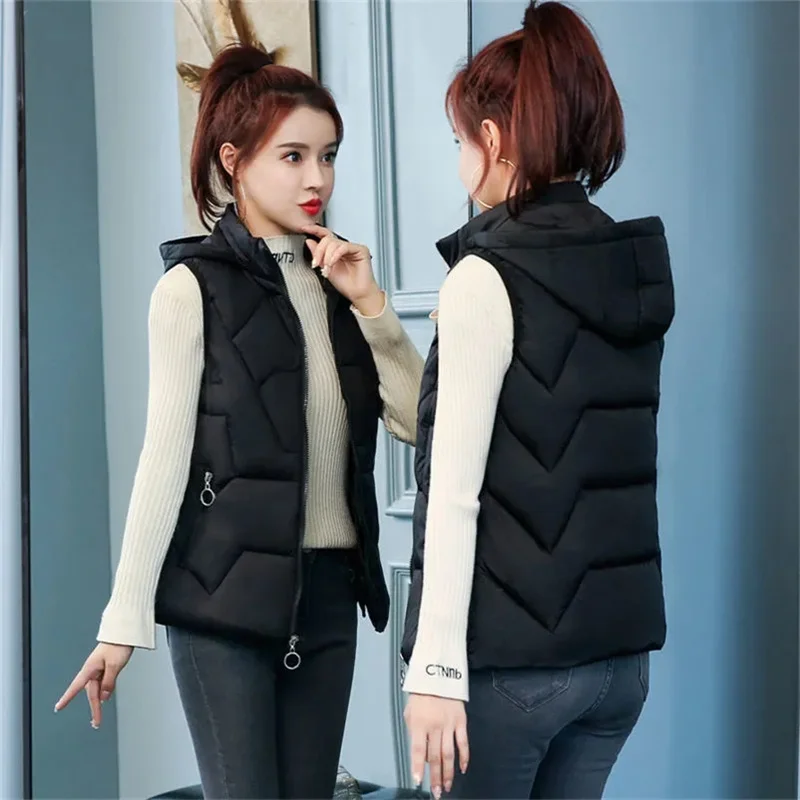 

2023 New Autumn Winter Women Vest Jacket Sleeveless Casual Parkas Female Warm Ladies Hooded Waistcoat Outerwear Puffer Coats