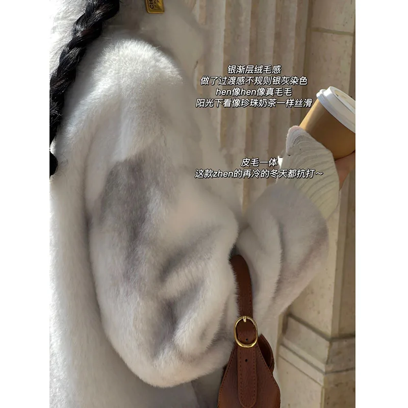 Fashion 2023 Winter New Thickened Long Wide Loose Neck Mink Fleece Imitation Rex Rabbit Fur Fur One Piece Fur Coat For Women