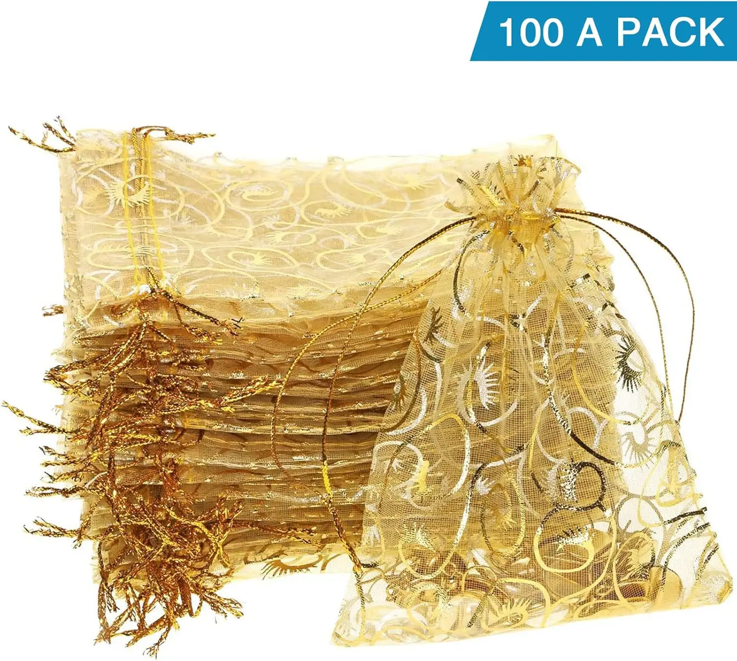 Gold Color Organza Gift Bag 25/50/100pcs Jewelry Gifts Pouches Wedding Party Candy Bag Jewelry Packing Wholesal