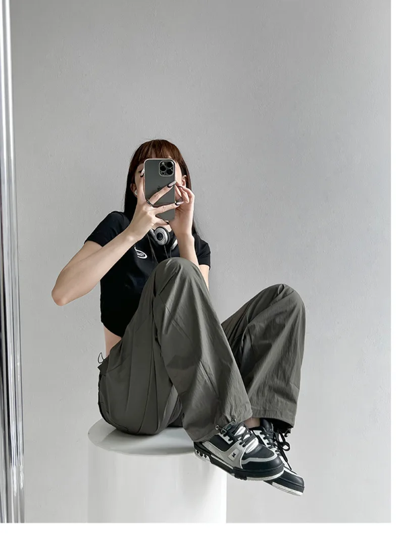 

WOMENGAGA 2023 Spring New Style Two Side Waisted Loose Cargo Pants For Women's Leggings Dance Pants Fashion Pants Pants C8NW