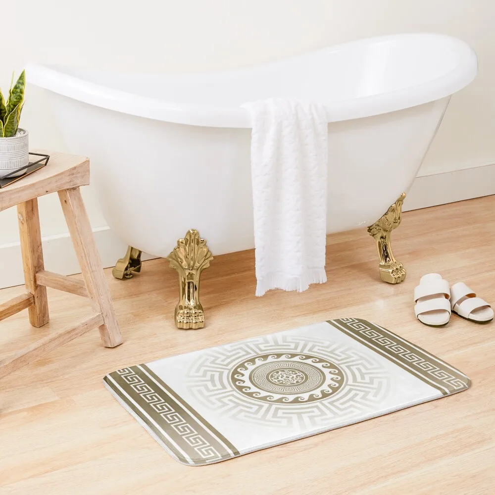 

Greek Key Meander Bronze White Bath Mat Hallway Carpet Mats Bedroom DoorFor The Door DoorEntrance Door DoorFor Entrance Door Mat