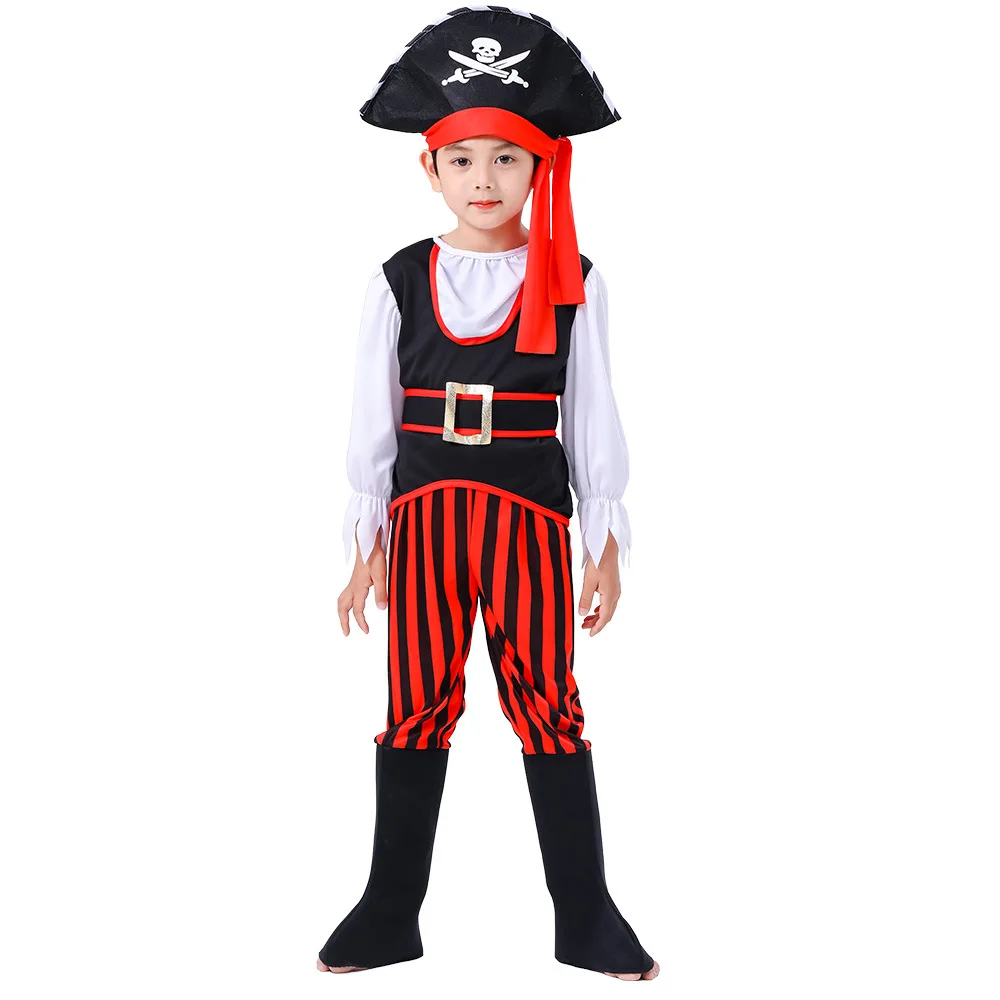 

Child Cosplay Caribbean Captain Pirate Costume Cosplay For Boys Girls Skull Hat Kids Fancy-Dress Halloween Carnival Theme Party