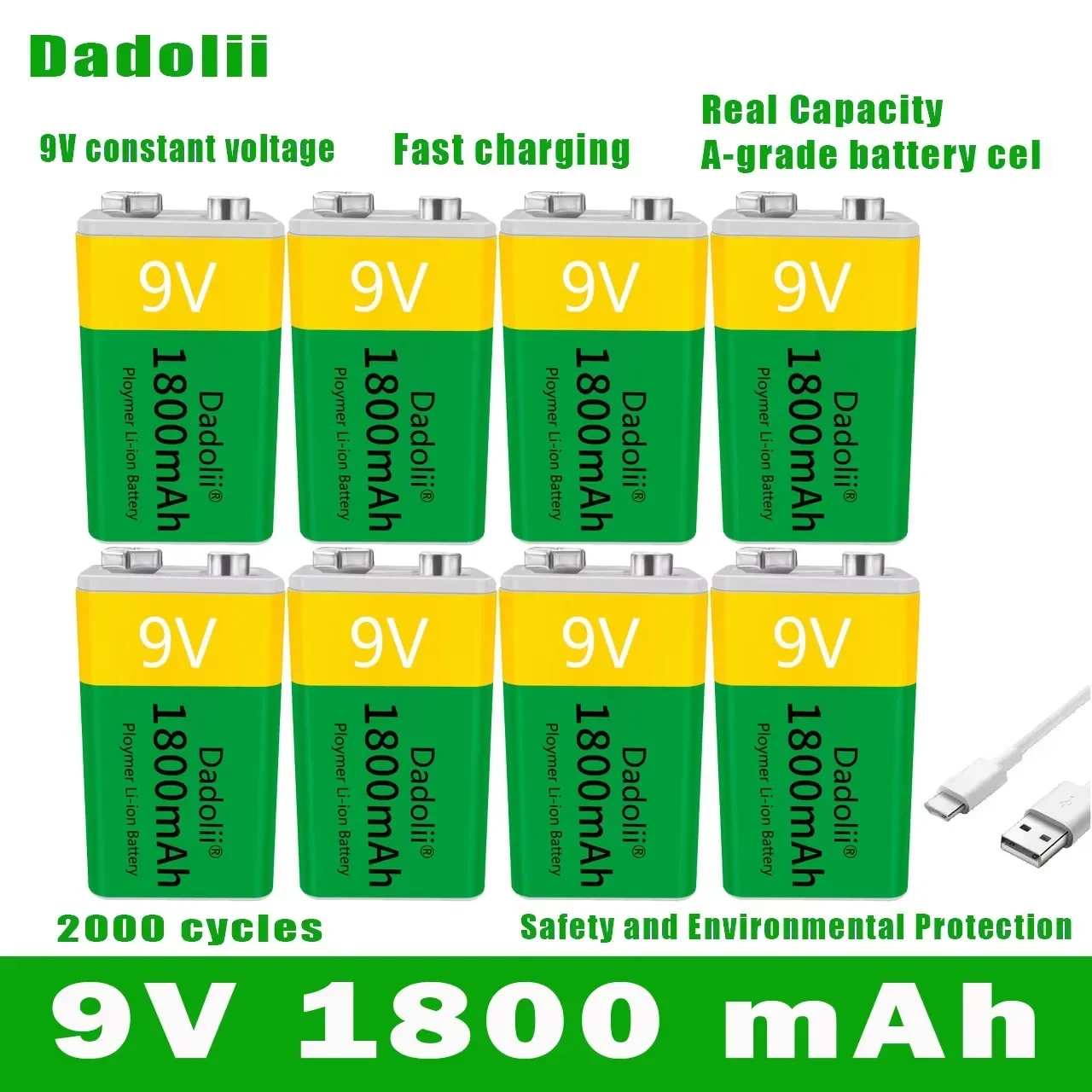 9V 1800mAh li-ion Rechargeable Lithium Batteries Micro USB for Multimeter Microphone Toy Remote Control KTV use rechargeable lithium batteries