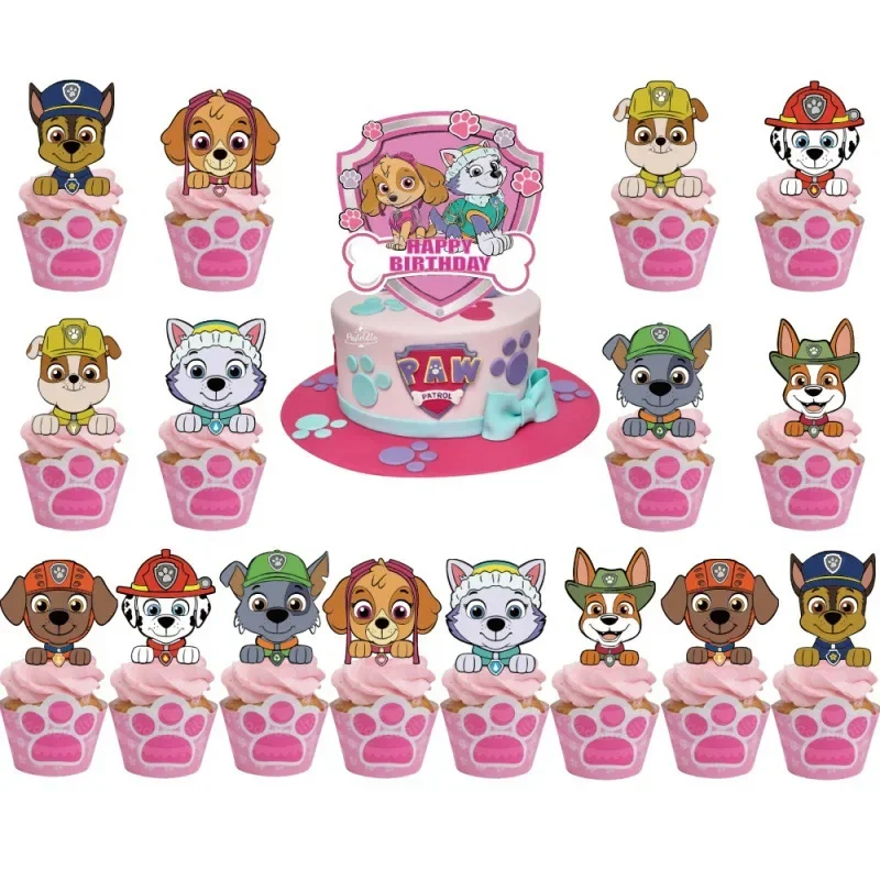 Paw Patrol Thema Geburtstagstorte Kartenset Backen Dekoration Junge Mädchen Geburtstag Flagge Ziehen Latex Ballon Dekoration Partyzubehör