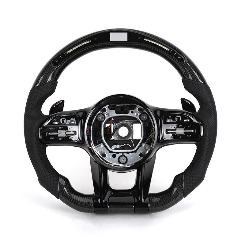 With Piano Black Trim Half Leather Carbon LED Steering Wheel for Mercedes Benz W205 W246 C117 C217 W166 X166 W164 W221 W222 AMG