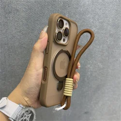Luxury Frosted Translucent Phone Case with Lanyard Stand - iPhone 12 (Bronze Color)