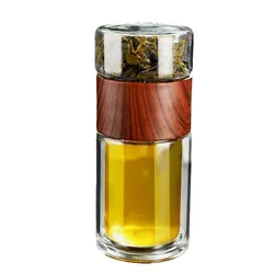 Premium Eco - Friendly Double Glass Water Bottle with Detachable Infuser Case - 350ml (Wood grain)