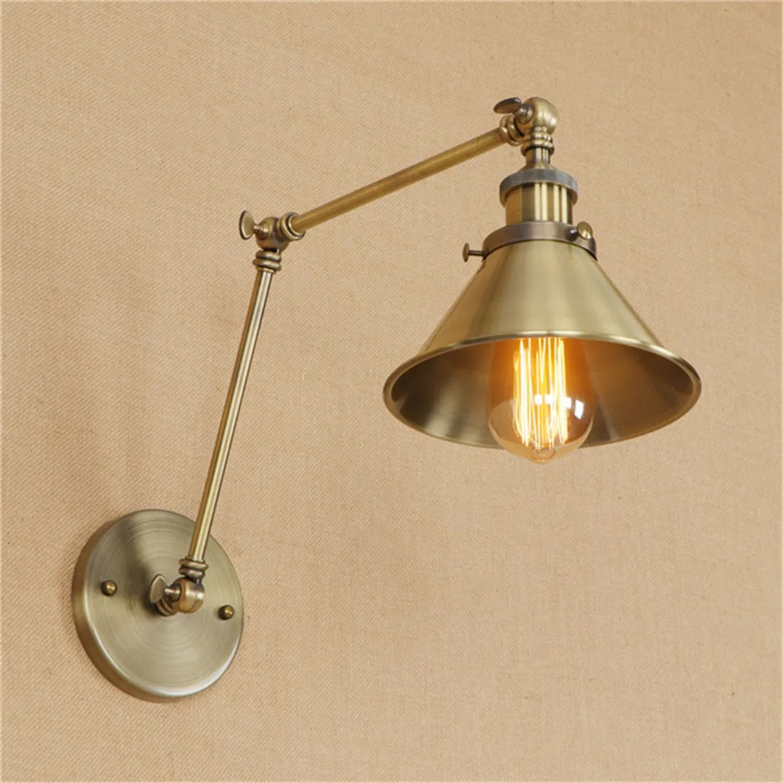 Vintage Bronze E27 Wall Light Antique 2 Swing Arm Adjustable Wall Lamp Bedside Room Bedroom Lamps Arts Arandelas para pared