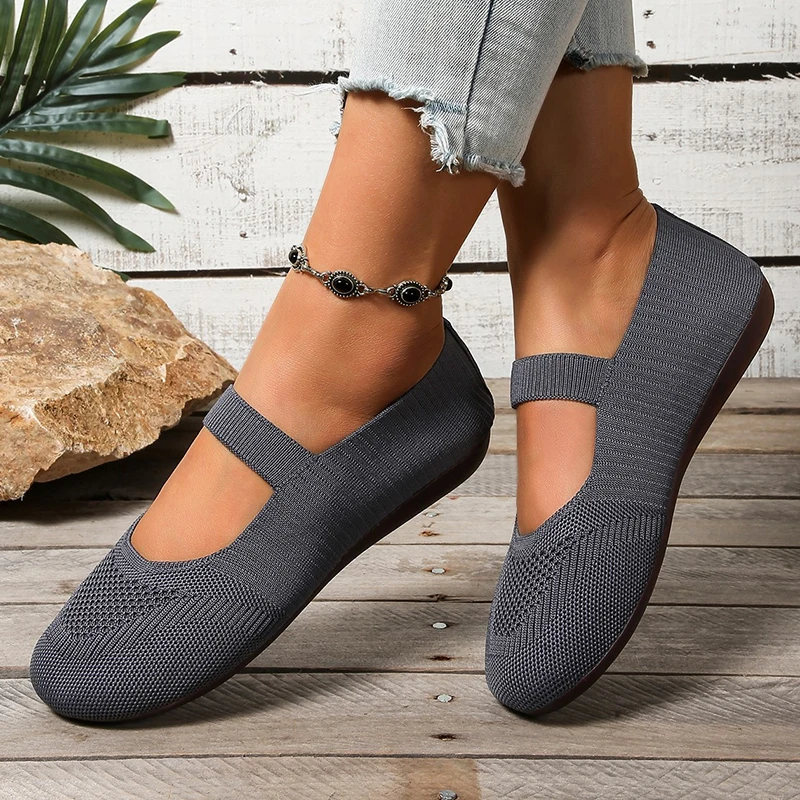 Plus Size 36-43 Knitting Flat Shoes Women Spring Autumn Soft Sole Breathable Single Shoes Woman Slip On Casual Shoes Female