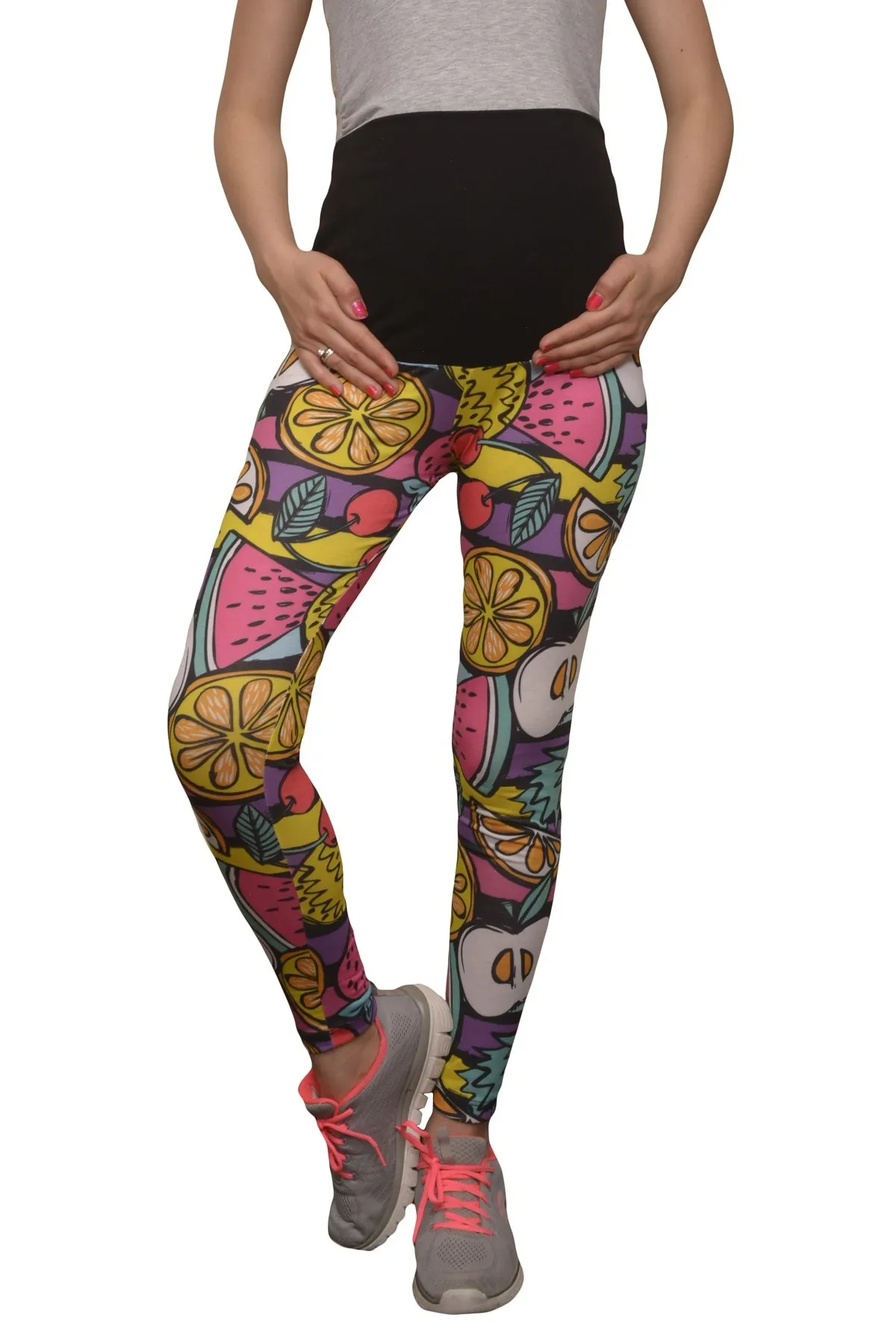 

LuvmaBelly Maternity 8025-Cotton Belly-Backed Fruit pattern Maternity Leggings