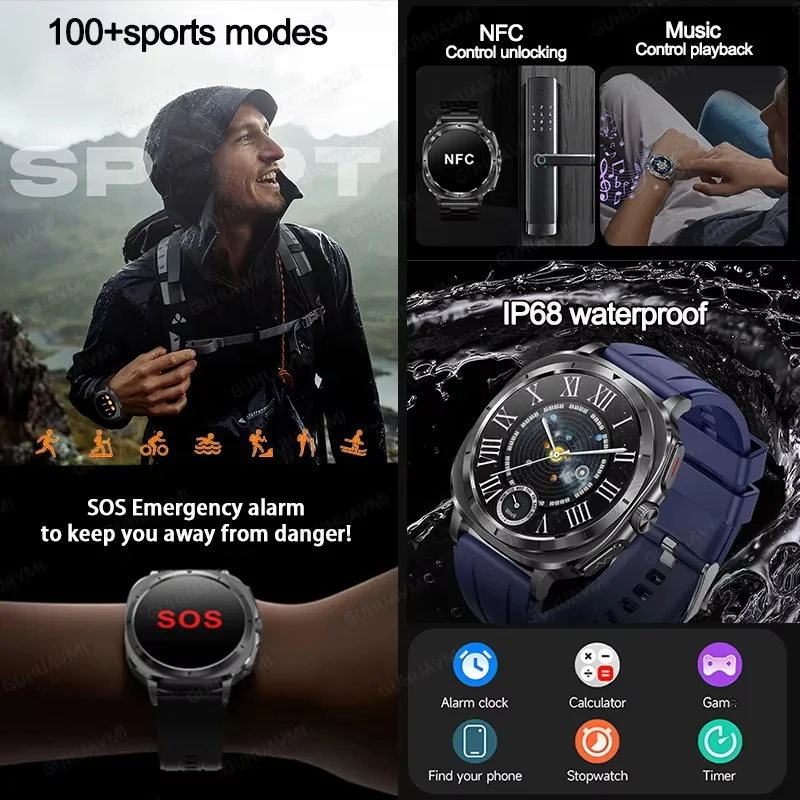 2026 New AI Laser Health Monitor Smart Watch Man ECG+HRV Uric Acid Blood Lipid Blood Pressure Clock NFC HD Bluetooth Call Watch 5