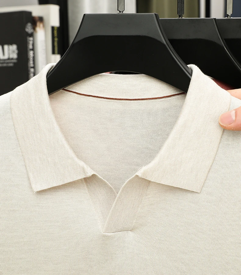 100% Lyocell Knitwear 2025 Men Spring Summer Trendy Turn Down Collar Knit Tees Short Sleeve Breathable Knit Tops