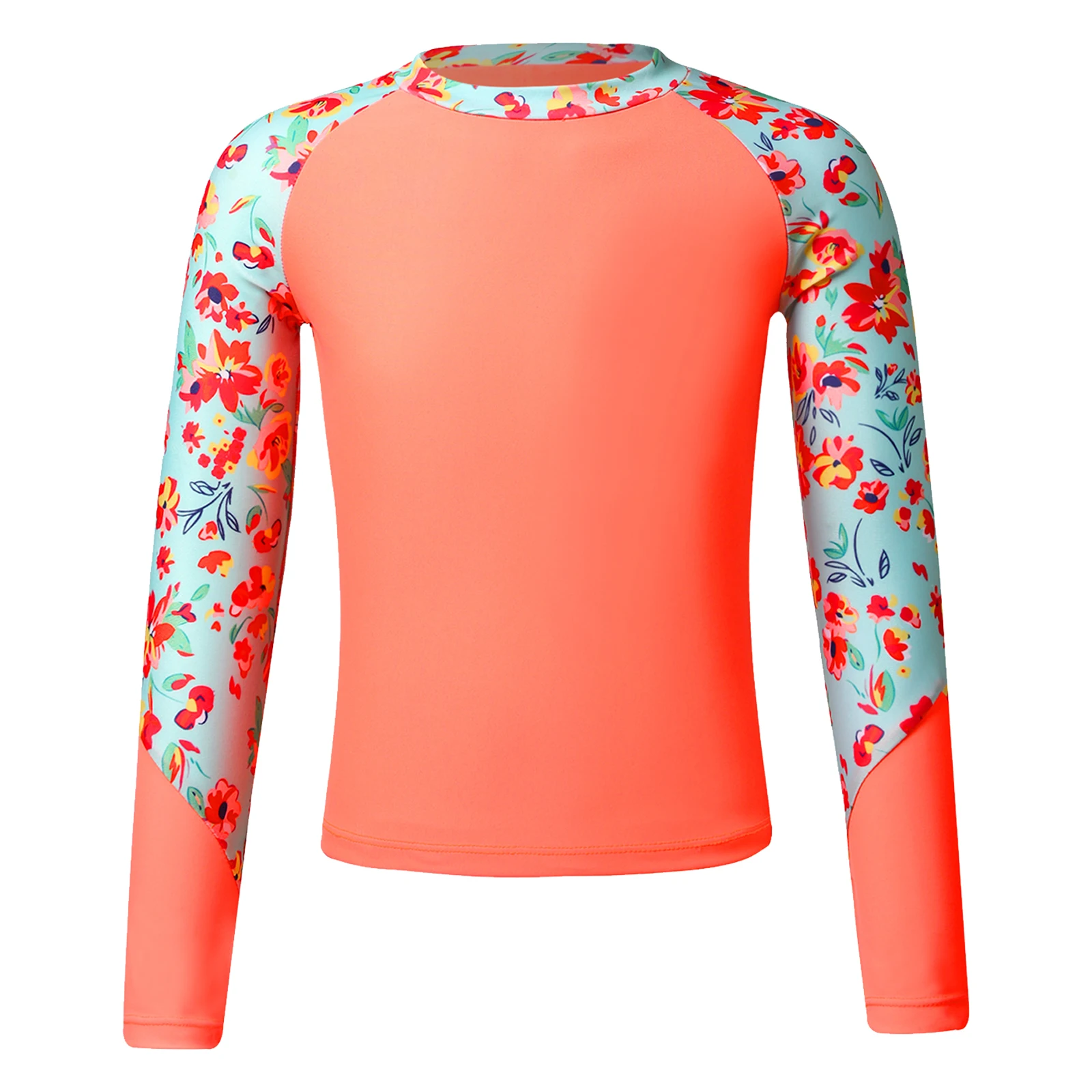Summer Girls Swimsuit UPF50+ Rash Guard Top Children Pool Beach Bathing Swimwear Kids Surfing Long Sleeve Floral Print Swim Tops