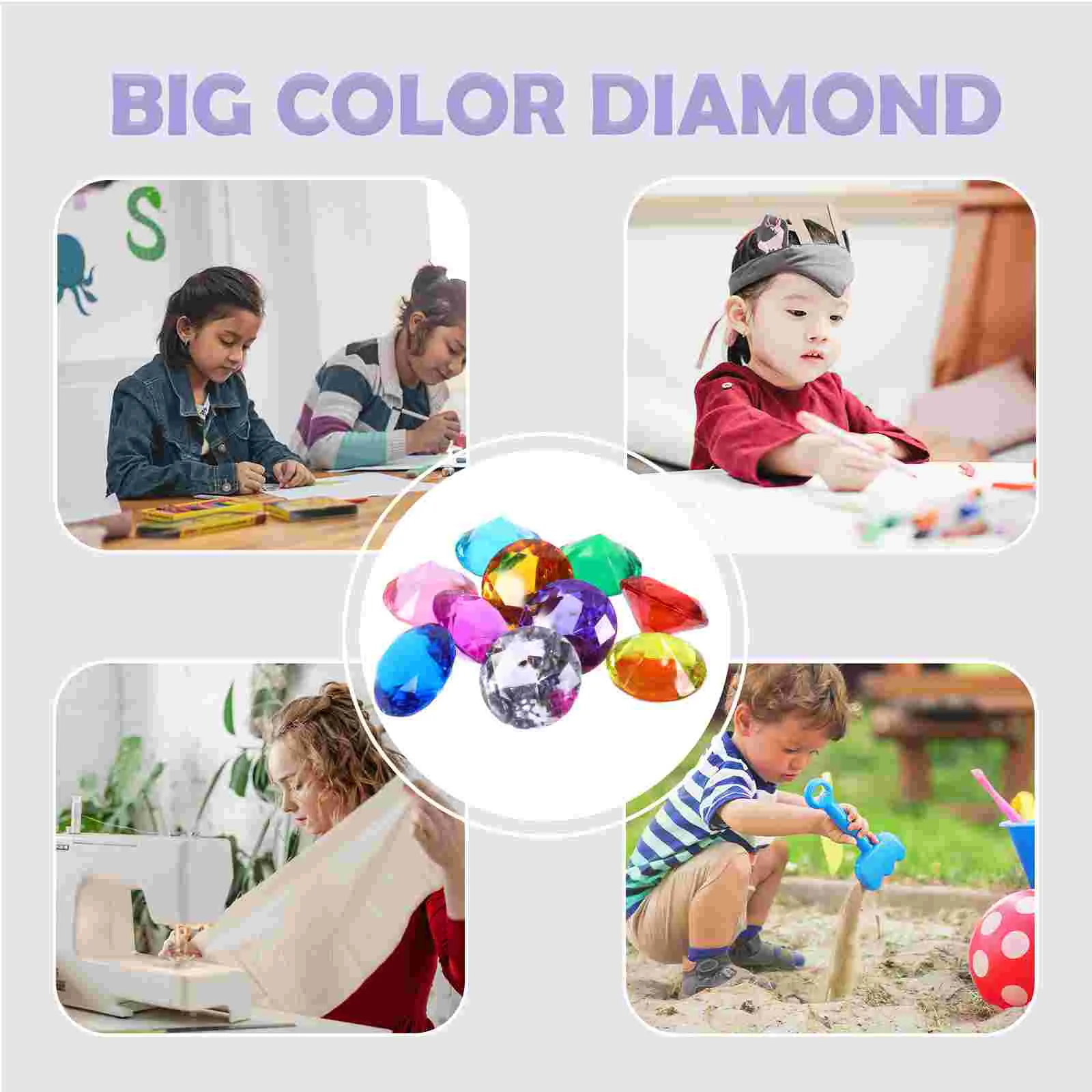 Plastic Jewelry Props Clear Acrylic Diamond Gems For Girls Kids DIY