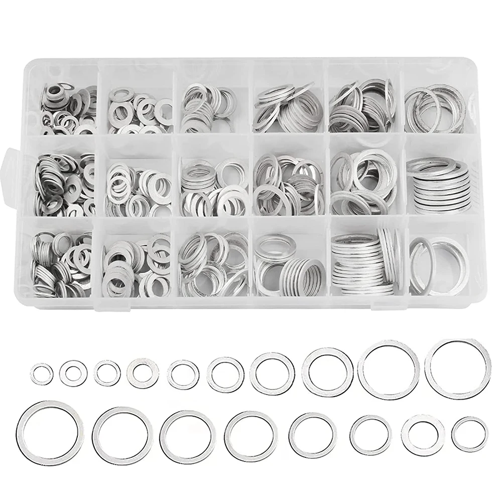 540pcs aluminum flat washers, automotive oil drain plug gaskets, including metric 18 size M6 M8 M10 M12 M14 M16 M18 M22 M24 540pcs aluminum flat washers, automotive oil drain plug gaskets, including metric 18 size M6 M8 M10 M12 M14 M16 M18 M22 M24
