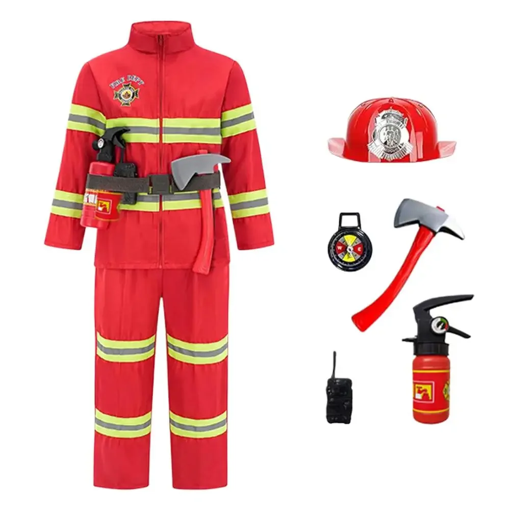 2026 Firefighter Costume for Kids Dress Up Fireman Costume Play Pretend Firefighter Costume Role Play Dressup Clothes Fireman