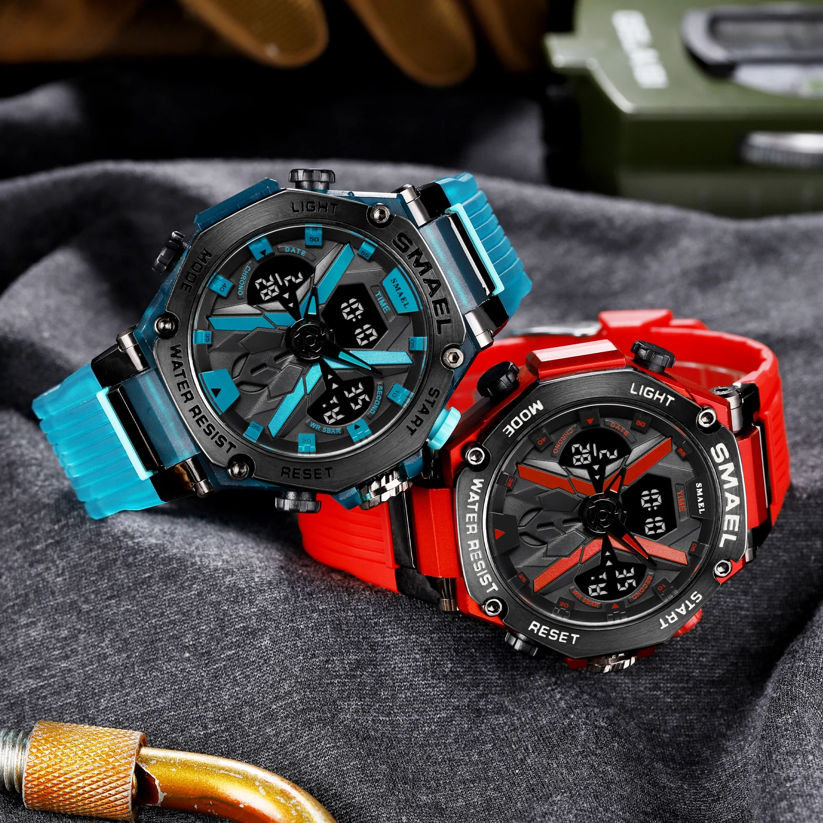 SMAEL Brand 8087 For Men's Digtal Quartz Watches 50m Waterproof Dual Display LED Back Light Watch 6