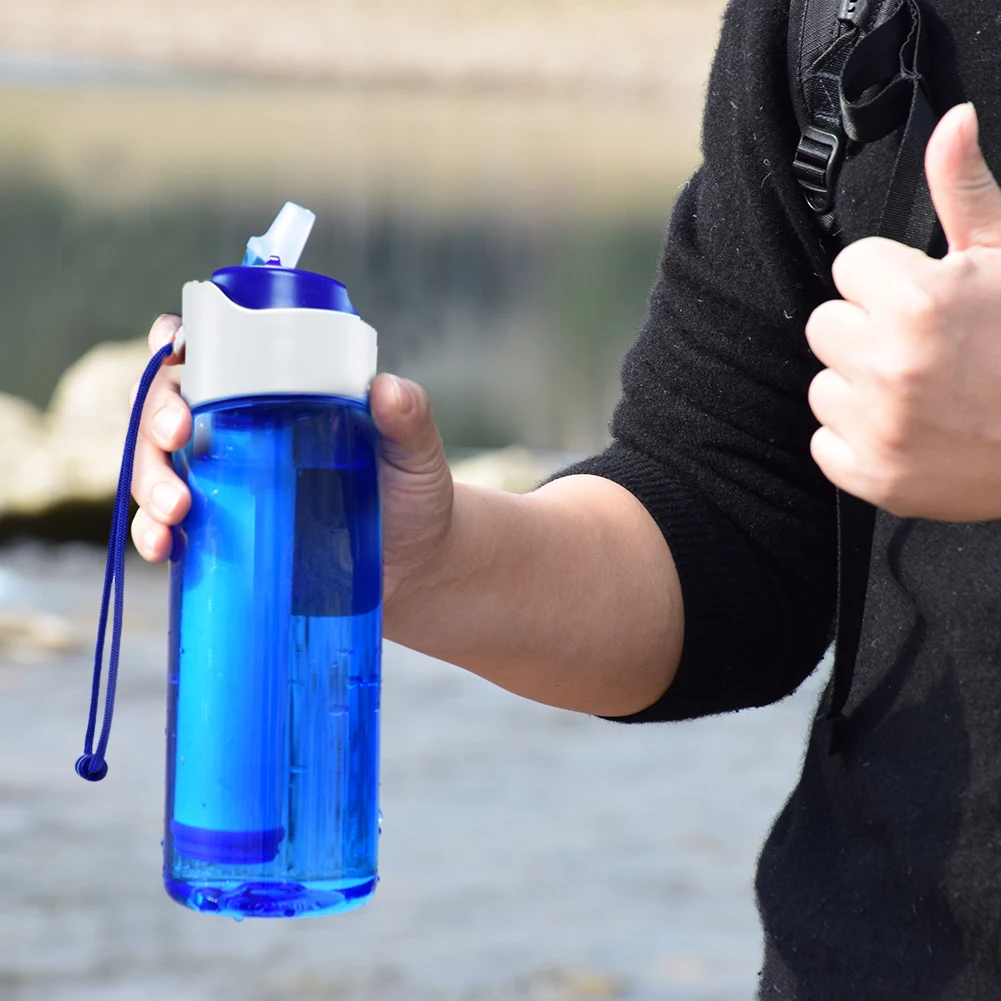 Membrane Solutions 22oz Bottle with Filter, BPA Free Portable Filtered Water Bottle for Travel, Blue