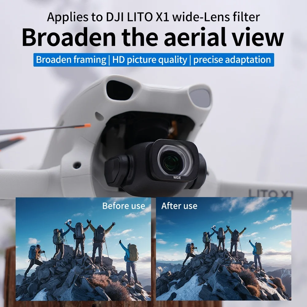 Paysage aérien panoramique capturé avec le filtre grand angle HD pour DJI LITO X1/1, ciel et horizon nets.