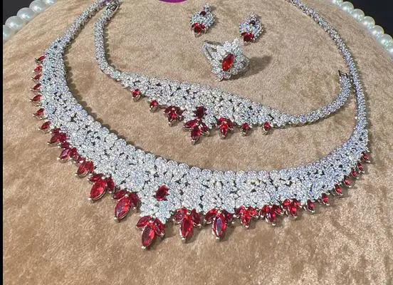 

free shipping white ruby zircon crystal silver earring ring bracelet necklace set